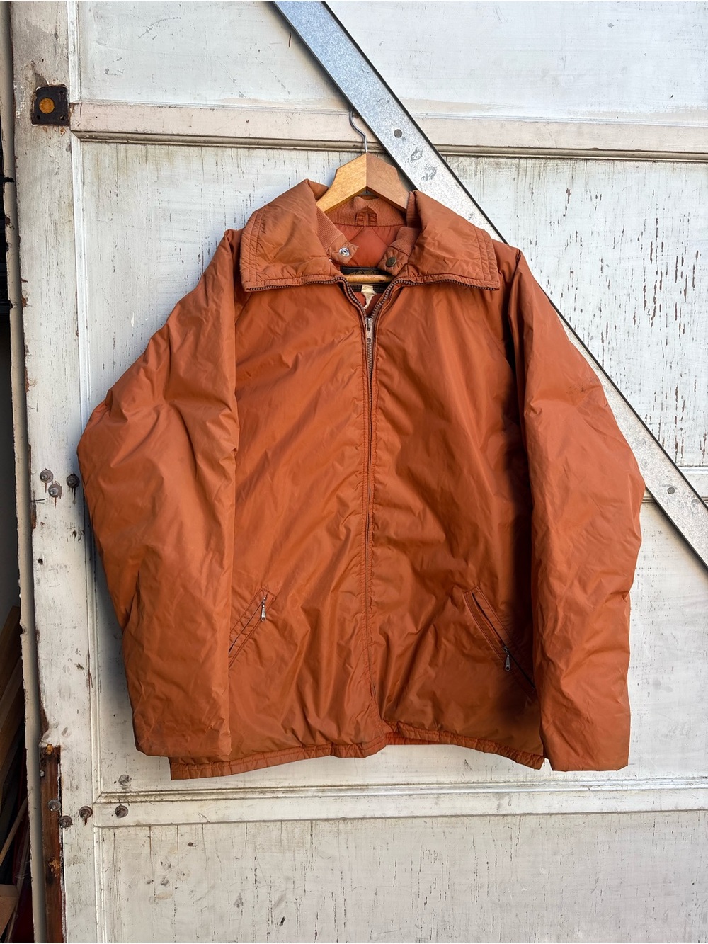 Vintage 70s Eddie Bauer Goose Down Orange Zip Up Talon Zipper Puffer Jacket XL